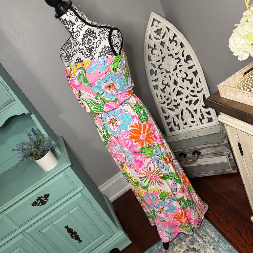 Lilly Pulitzer x Target Nosey Posey Tropical Floral Strapless Maxi Dress Boho - Picture 6 of 13